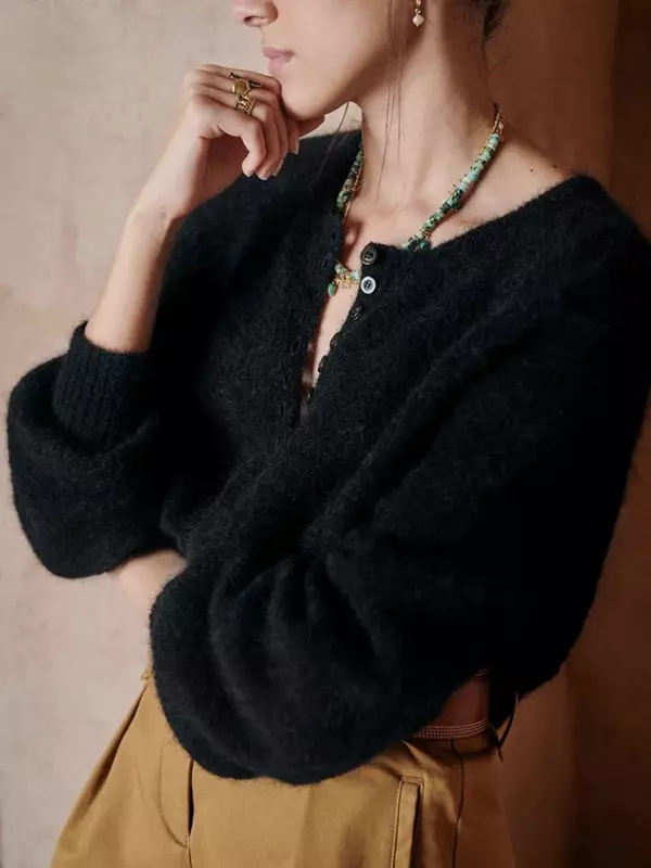 Frauen Pullover solide O-Ausschnitt Knöpfe einfach lässig 2024 Frühling neue Strick pullover