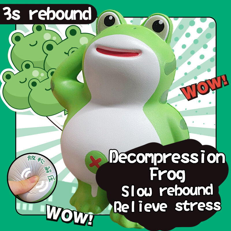 Mainan Remas ventilasi dekompresi kartun, 1 buah mainan katak lucu EVA lambat Rebound cubit musik jaring merah kartun katak