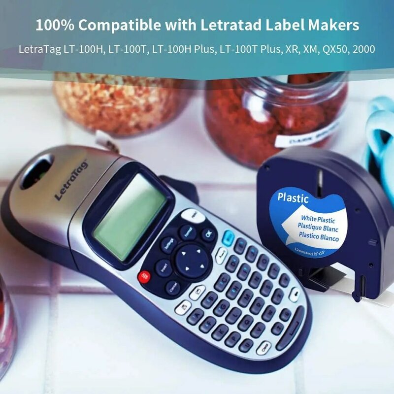 Fiamx 10/20P 91200 91201 Kompatibel untuk Dymo LetraTag 12Mm Label Tape Hitam dan Putih 16952 Pita Plastik untuk DYMO LT-100H LT-100T
