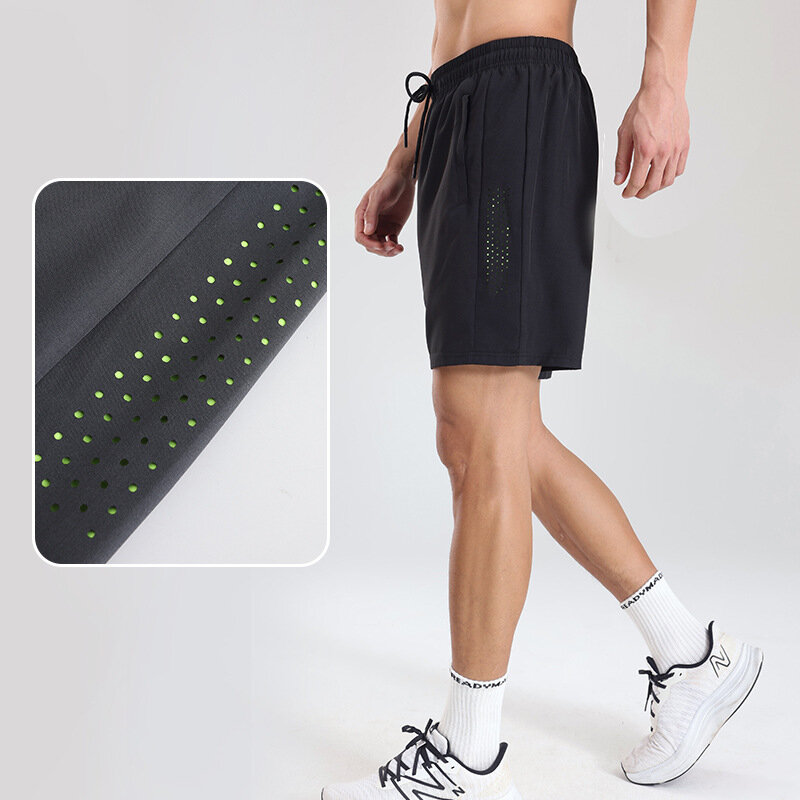 Men's Sports Shorts Summer Quick Dry Breathable Basketball Running Fitness Straight Laser Perforated Quarter Pants