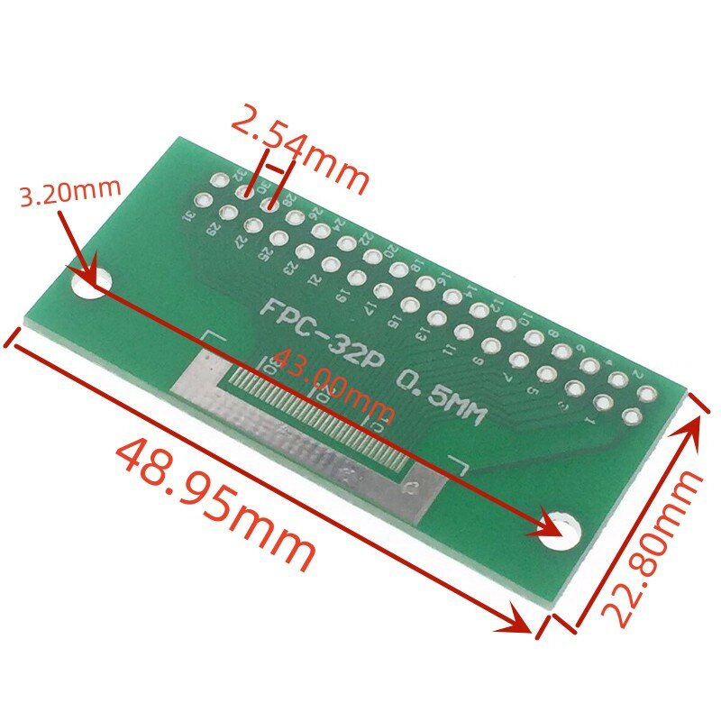A placa de transferência de FPC e FFC, testa o conector liso, PWB TFT LCD, MERGULHO, 0.5mm-42P, volta 32P, 2.54mm, 10 PCes