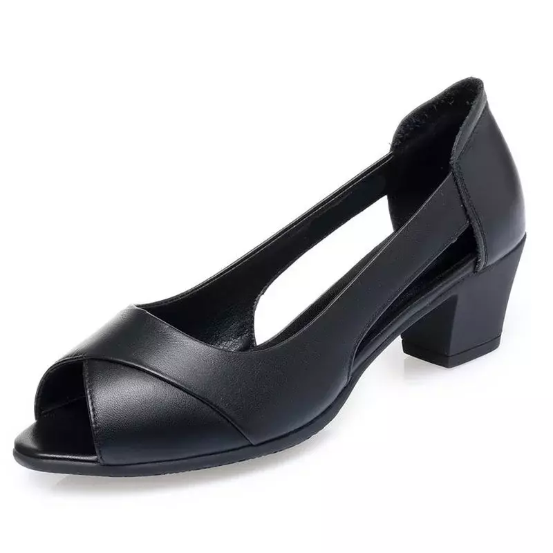 Maogu Woman Sandals Black Zapatos Mujer 2024 New Summer Women Dress Shoes Peep Toe Office Work Black Shoe Medium Heels Pumps