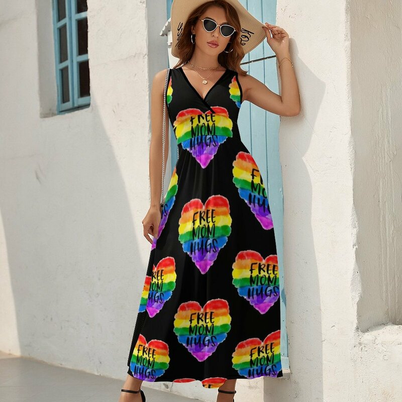 Free Mom Hugs Rainbow Heart LGBT Supports Sleeveless Dress ladies dresses for women 2023 dresses for woman Elegant gown