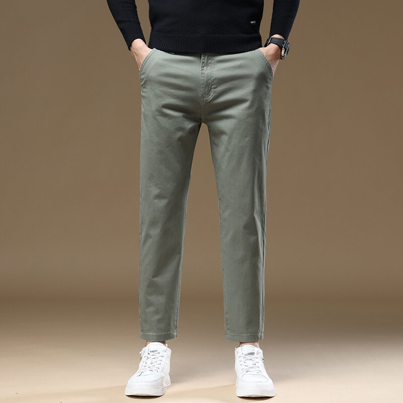 Pantalones elásticos informales de algodón para hombre, pantalón largo recto de alta calidad, 4 colores, talla grande, traje, 42, 44, 46, CY9116