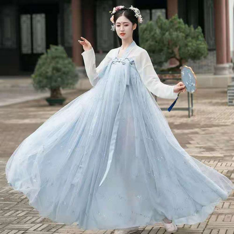 Vestido nacional chino Hanfu para mujer, conjunto de baile de Cosplay, disfraces de Hada, ropa tradicional, vestidos de princesa lisos para niñas