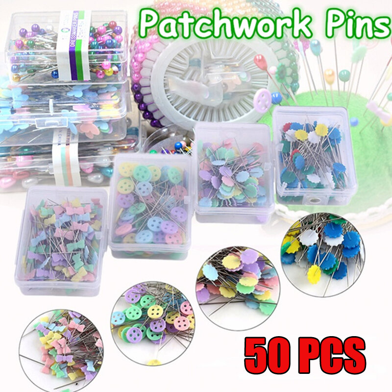 50Pcs Pins เย็บปักถักร้อย Patchwork Pins อุปกรณ์เสริมเครื่องมือเย็บเข็ม DIY เย็บอุปกรณ์เสริมสแตนเลสสตีล Pins