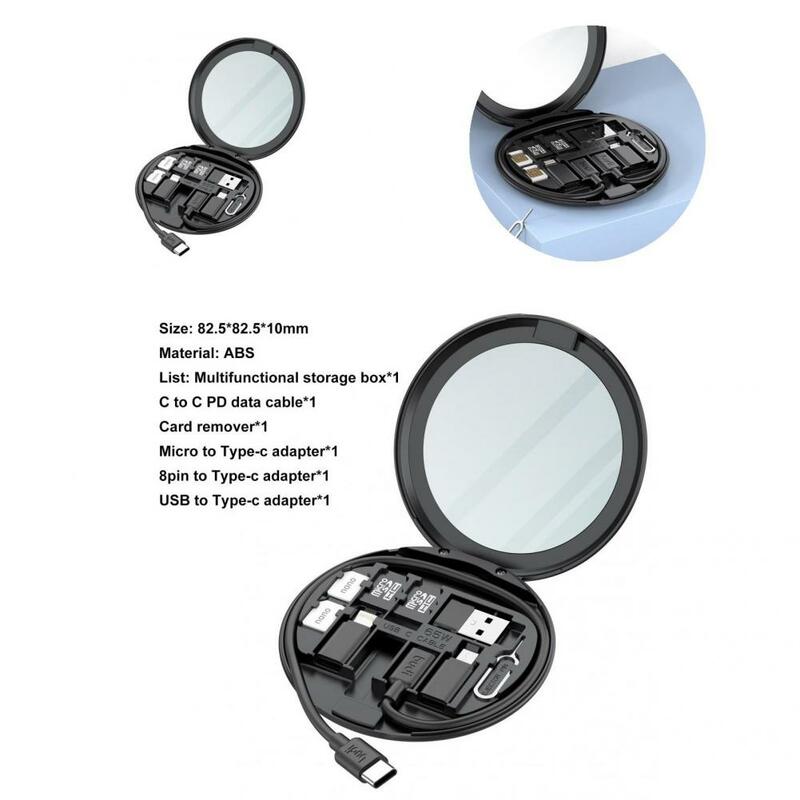 Útil mini caixa de armazenamento de linha de energia com espelho de maquiagem digital gadgets armazenamento titular multifuncional para ao ar livre