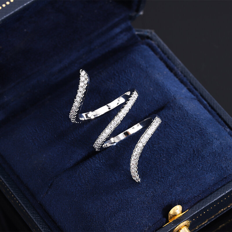 Nieuwe Mode 925 Zilveren Ring Geometrische Zirkoon Ring Onregelmatige Lijn Ring Persoonlijkheid Eenvoudige Verloving Bruiloft Sieraden
