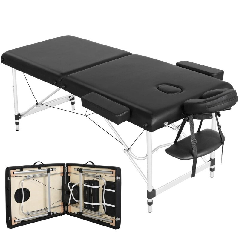 2024 New Lightweight Massage Table with Aluminium Frame, 2 Fold Beauty Therapy Bed，w/Free Carry Case, Face Cradle, Arm Rests