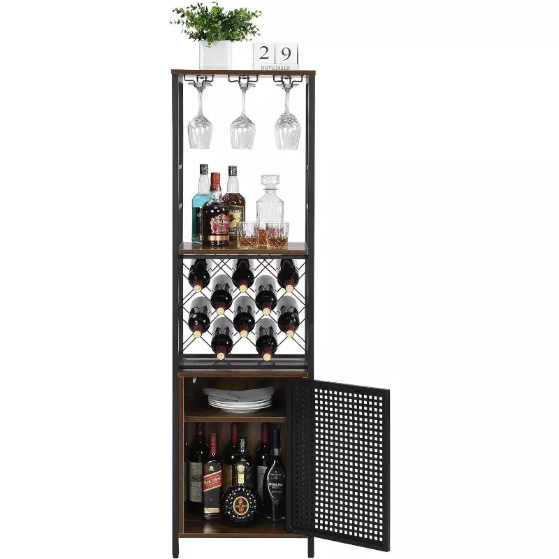 FURNITURE Wine Bar Cabinet for Liquor and Glass, Free Standing  Rack,   , Floor   with Adjustable