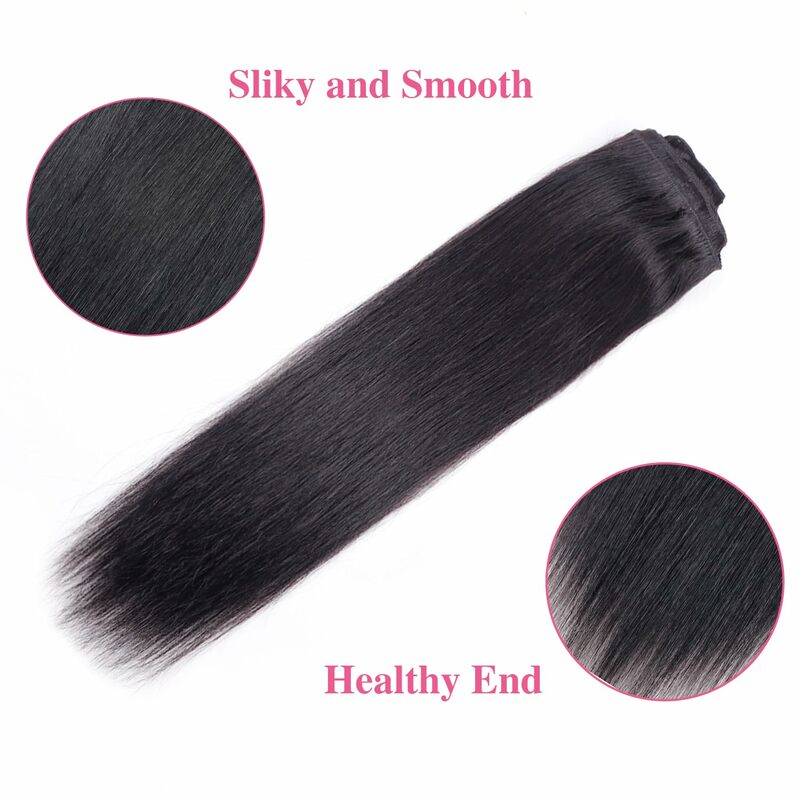 Straight Clip In Hair Extensions Human Hair Brazilian Virgin Hair Natural Black Hair Extensions 8Pcs Full Head For Black Women