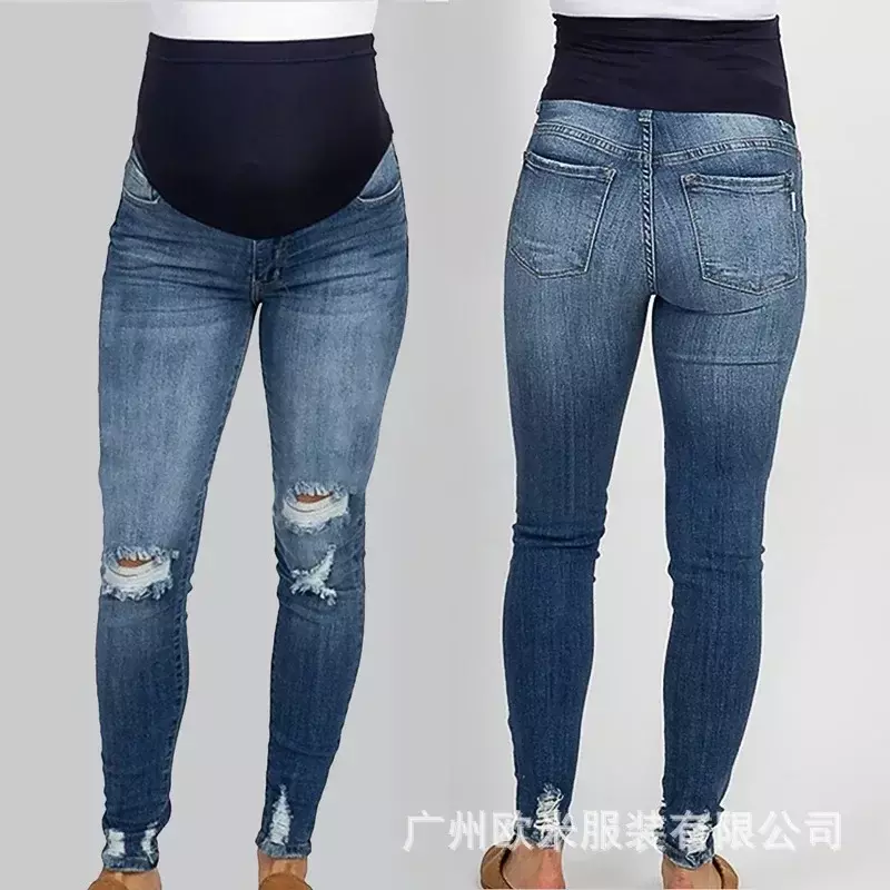 Celana Fashion musim panas musim gugur baru 2023 celana Jeans ibu hamil celana pensil kurus pinggang tinggi perut pakaian untuk wanita hamil