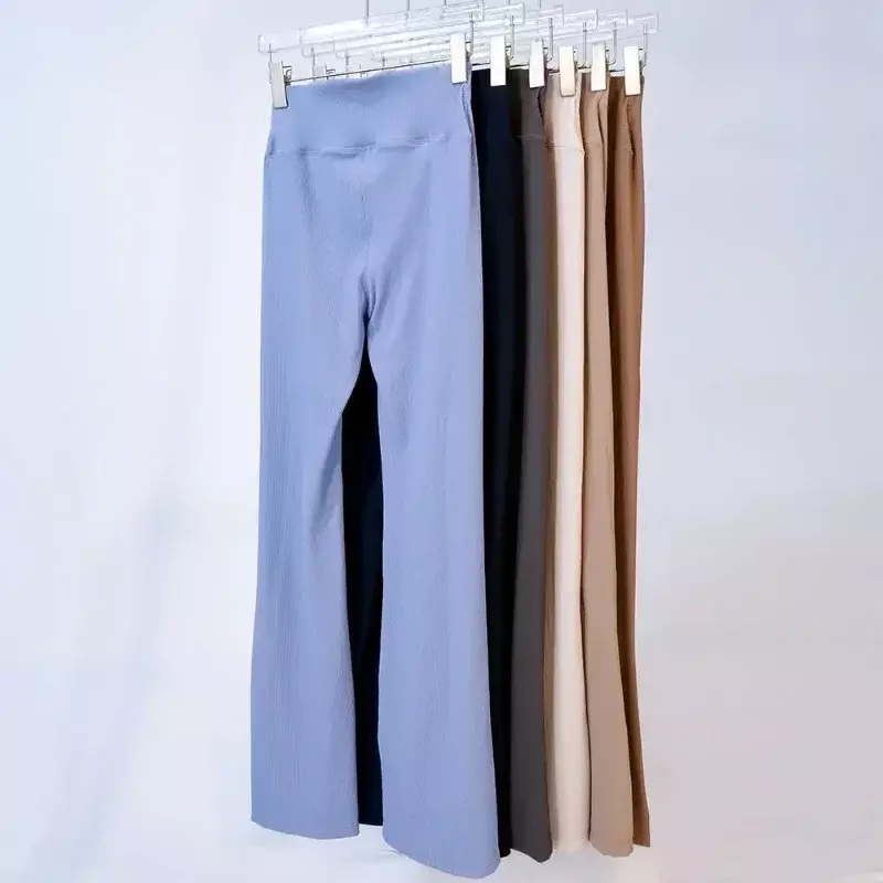 Ребристые штаны-клеш для йоги Sofstrime женские облегающие спортивные штаны с высокой талией для фитнеса с принтом логотипа