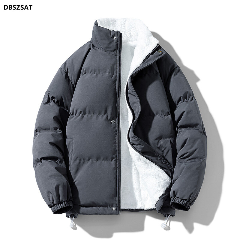 2023 homens jaqueta de inverno com zíper grosso quente streetwear forrado velo algodão acolchoado parka casaco fofo oversize solto de pelúcia moda