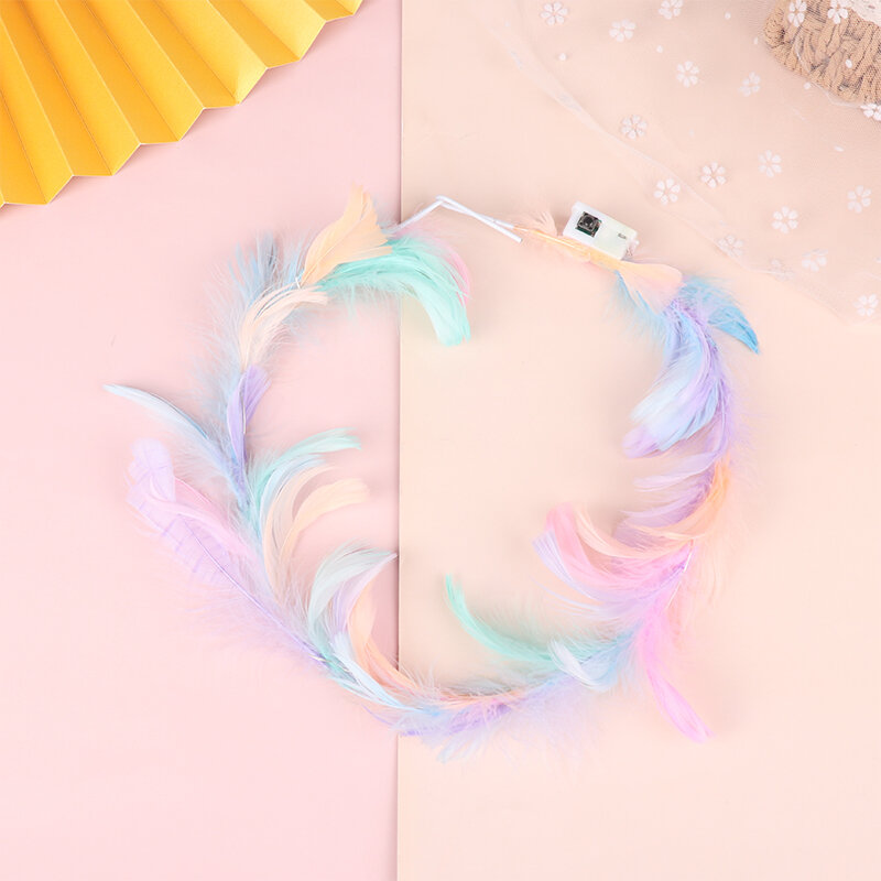 1Pc LED Feather Wreath Crown Headband Light-Up Angel Halo Headband Luminous Headdress For Women Wedding Xmas Party Gift