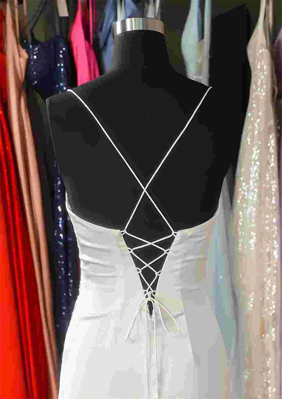 Женское атласное вечернее платье с V-образным вырезом, на бретельках, со шнуровкой и открытой спиной, плиссированное бальное платье с высоким разрезом, 2024