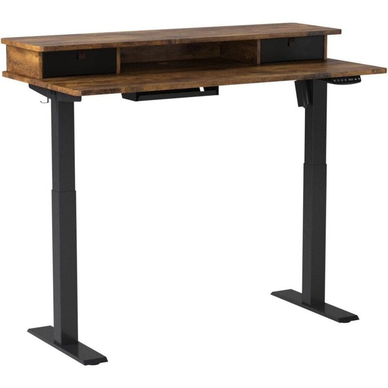 Meja berdiri listrik tinggi 48X24 inci, meja berdiri dengan laci ganda, meja berdiri dengan rak penyimpanan, Meja duduk