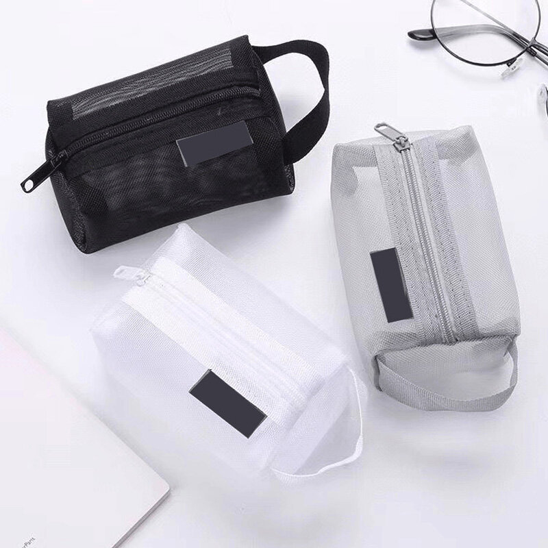 1 buah kotak rias kapasitas besar portabel tas penyimpanan persegi dompet koin alat tulis earphone jala ritsleting kantong perlengkapan perjalanan