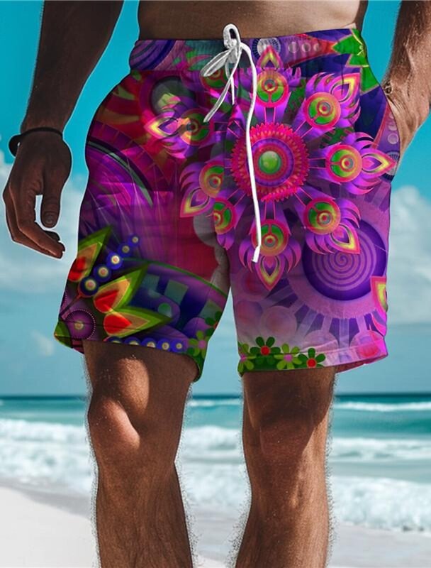Pantalones cortos con estampado Floral 3D para hombre, bañadores elásticos con cordón, Estilo Hawaiano Aloha, Playa y vacaciones