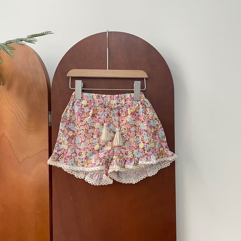 Children's Shirts Shorts set For 2024 New Spring Summer Baby Girls Holiday Sleeveless Floral Top Blouse Shorts Clothings