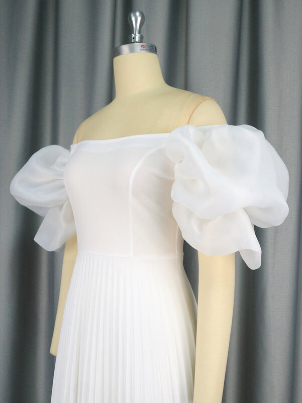 Женское платье миди с открытыми плечами ONTINVA, белое Плиссированное ТРАПЕЦИЕВИДНОЕ ПЛАТЬЕ большого размера с рукавами-фонариками для гостей свадьбы, Размер 4XL