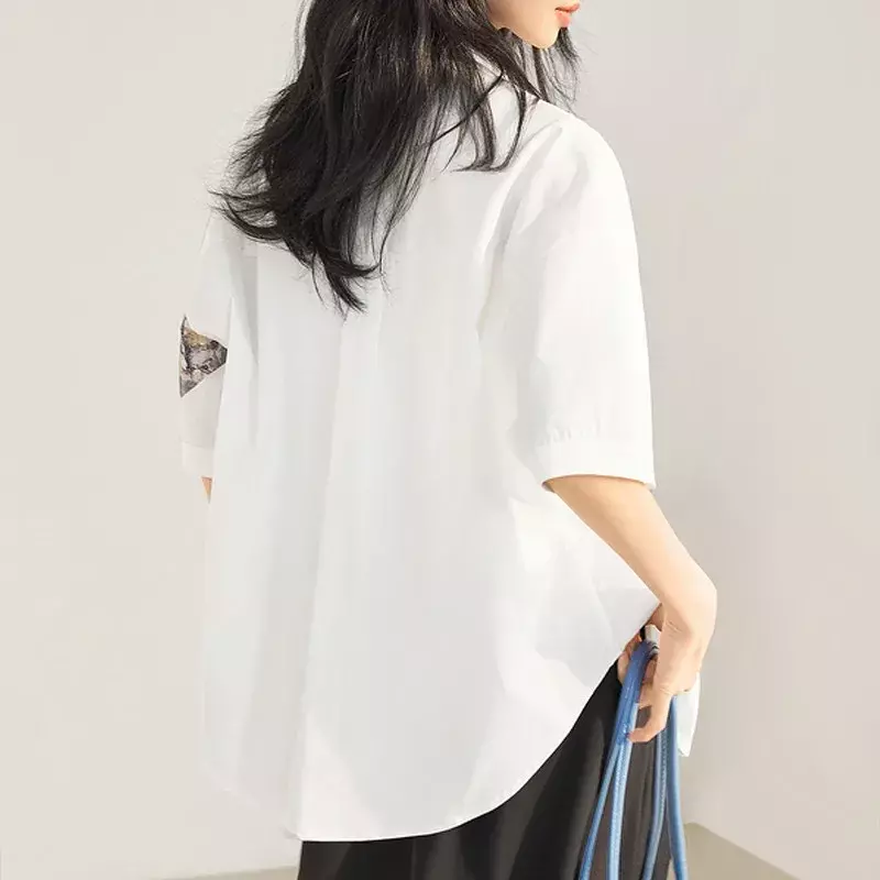 Chiffon Women's Shirt Spring/Summer Printed Casual Blouses Loose Polo-neck Women Tops Short Sleeves Fashion Clothing YCMYUNYAN