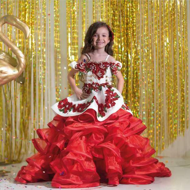 Красные мини-платья для девочек, бальное платье на тонких бретельках, платья с цветочной аппликацией для свадеб, мексиканские платья для торжественных мероприятий, для малышей
