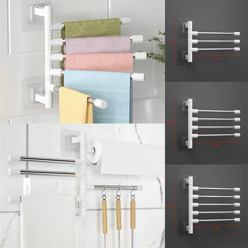 Organizer Save Space Kitchen Wall Mounted Bracket Rotatable Towel Rack Hanging Holder 2-8-Bar Towel Hanger