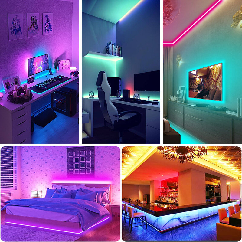 Luzes LED Strip para decoração de quarto, Wi-Fi, Music Sync, Fita LED RGB 5050, Alexa Smart Lights, Decoração para festas, TV Backlight