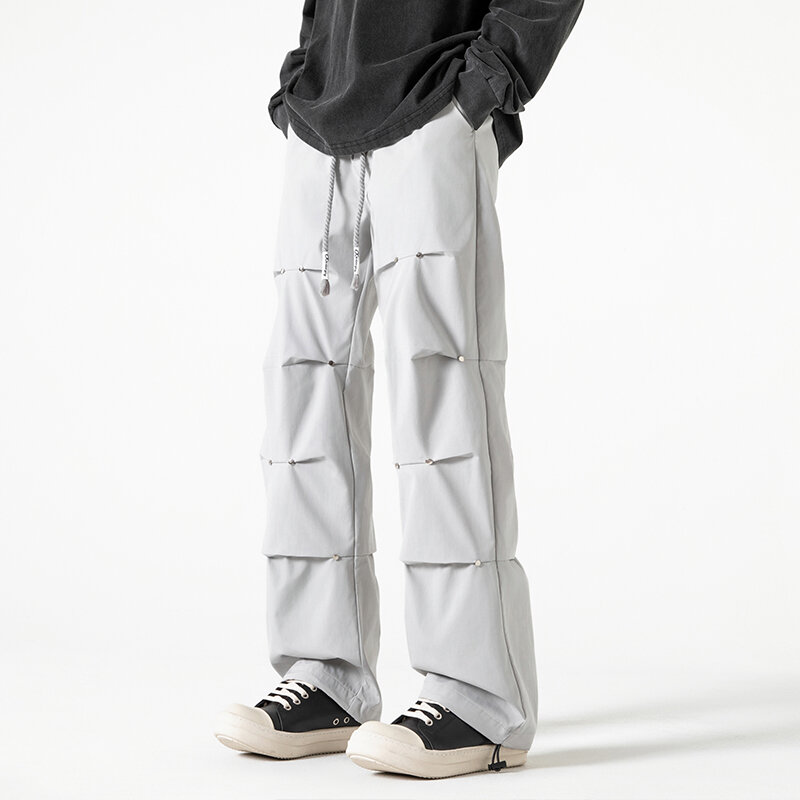 Wiosenne nowe koreańskie męskie spodnie Cargo męskie proste spodnie dresowe męskie jednolity kolor główna ulica spodnie do joggingu mężczyzn Streetwear