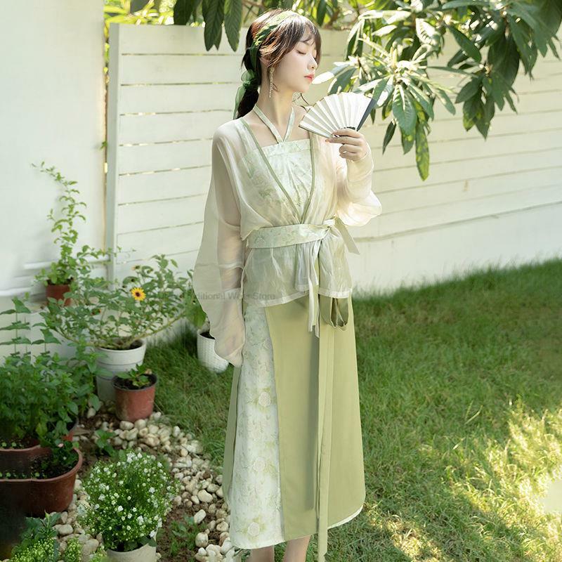 Vestido hanfu aprimorado estilo chinês para mulheres, trajes da dinastia Song, vestido casual para senhora vintage diário, quimono, novo