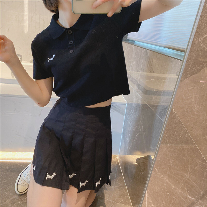 High Quality TB Korean Style Polo Short-sleeved Female 2022 Summer Niche Design Short Knitted Cute Puppy Thin T-shirt Tide