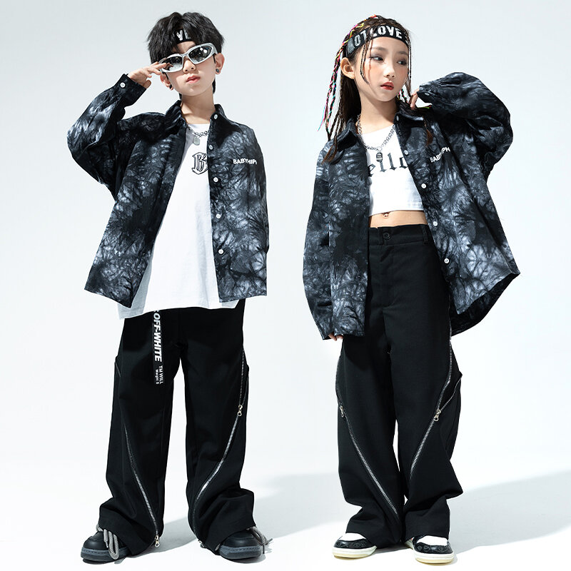 Kids Hip Hop Clothing Gradient Print Shirt Tops Black Casual Cargo Pants Teen Streetwear for Girl Boy Jazz Dance Costume Clothes