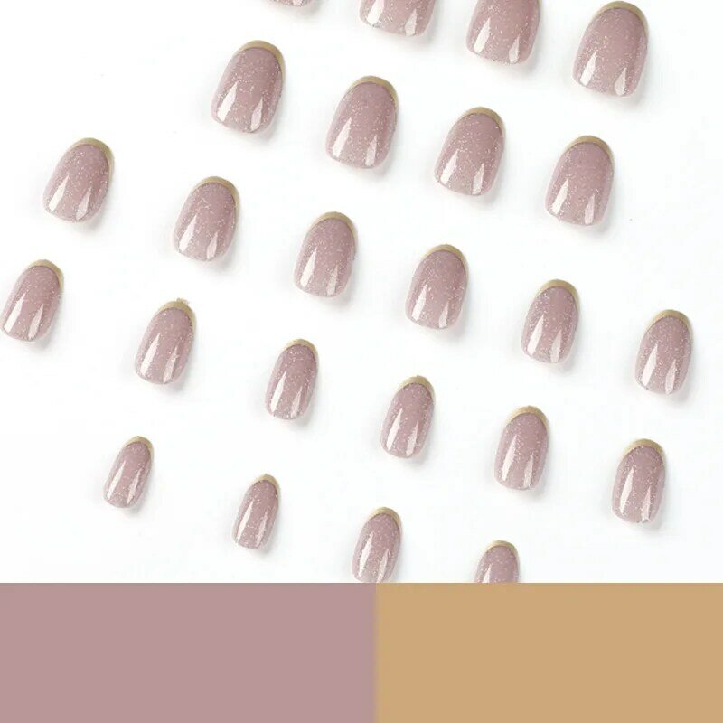24Pcs Almond False Nails French Pink Grey Glitter Fake Nail Nail Tips DIY Full Cover Detachable nails set press on accessories