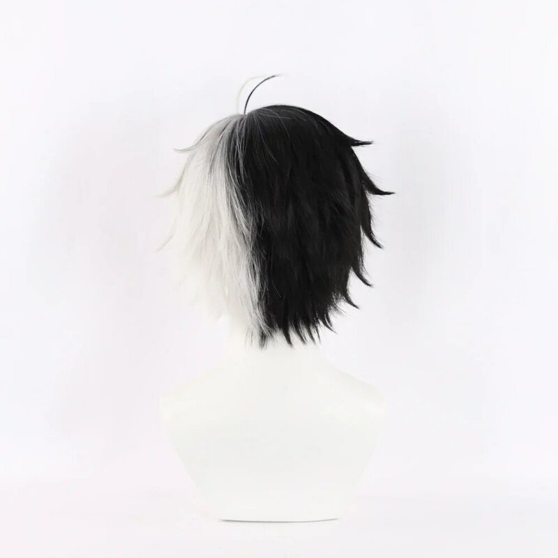 Парик для косплея Харука Сакура, термостойкие искусственные волосы с короткими черными и белыми волосами, с защитой от ветра, для Хэллоуина