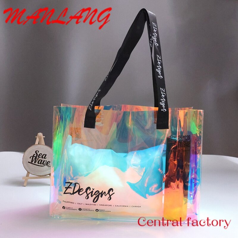Custom  High Quality PVC Plastic Bag Pouch Holographic PVC Bag For Clothing And Gift Package