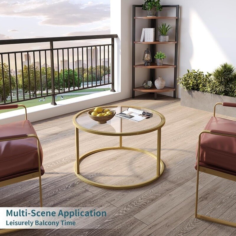 Saygoo-小さなスペースのための丸いガラスのコーヒーテーブル、ホームオフィス用のシンプルなモダンなセンターテーブル、金属製のフレーム、2023