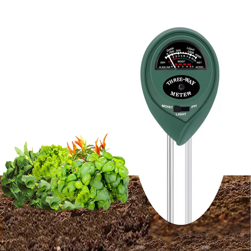Medidor de umidade da água do solo, acidez, umidade, luz solar, luz, teste de pH, planta, exterior, monitor, detector, 3 em 1