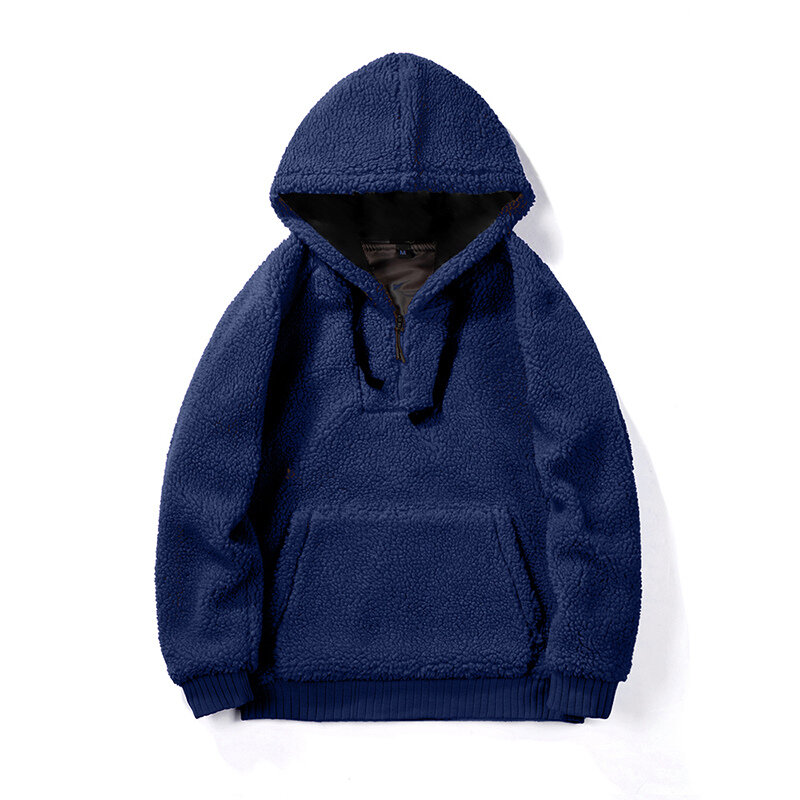Homens Hoodies Moletons Outono Inverno Nova Moda Homem Cor Sólida Lambswool Hoodies Tops Masculino Casual Big Pocket Sweatshirts 2023