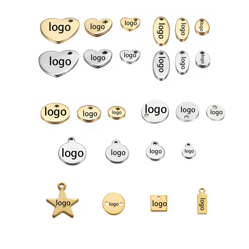 100 Buah Disesuaikan Laser Mengukir Nama LOGO Baja Nirkarat Dipersonalisasi Tag Logo Kustom untuk DIY Kalung Liontin Pesona
