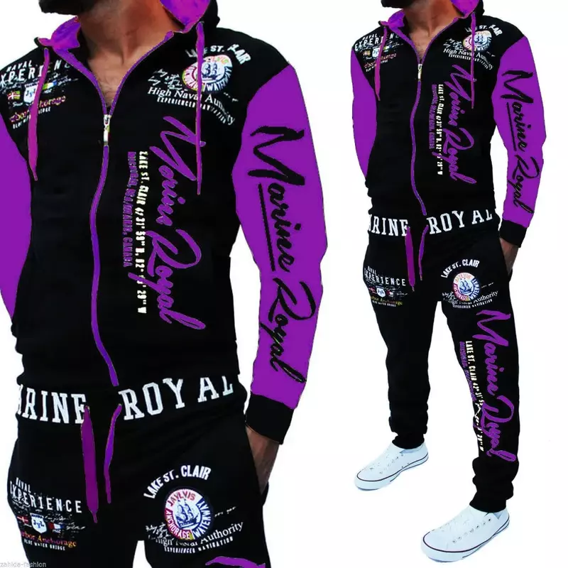Мужской спортивный костюм ZOGAA, черный костюм из 2-х предметов, кофта и брюки с надписью, 2019