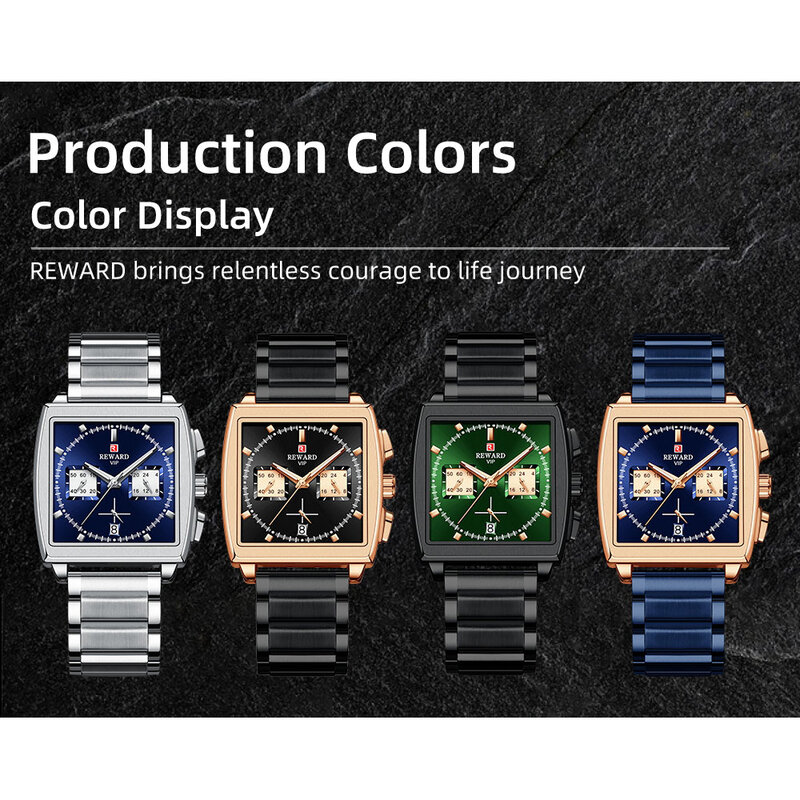 REWARD New Quartz Watches Men Rectangle Wristwatches Male Top Brand Luxury Chronograph Business Watch Relogio Masculino