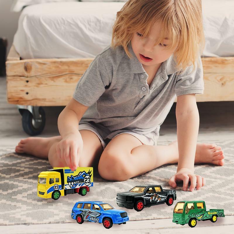 Coches de juguete de aleación para niños y niñas, coche de carreras multifuncional con grafiti, 6 piezas, 1:64