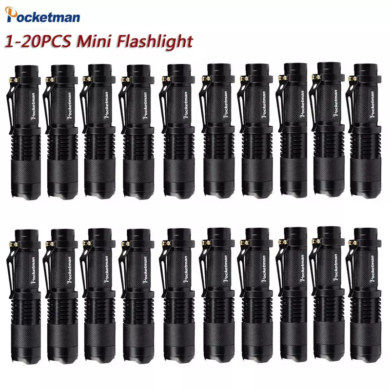1~20Pack Q5 LED Flashlights Pocket Mini Zoomable Torch Aluminium Alloy Emergency Tactical Small Light Self-defense Super Bright