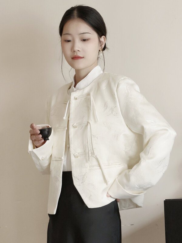 Chaqueta corta de Jacquard para mujer, traje pequeño con botones de estilo chino, Chaqueta corta de alta calidad, primavera 2024