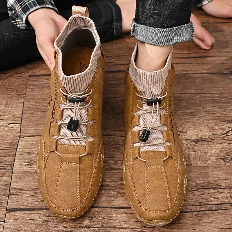 Sepatu bot pendek untuk pria, sepatu bot musim gugur bersirkulasi udara empuk nyaman, sepatu bot luar ruangan modis kasual untuk pria ukuran besar 38-47