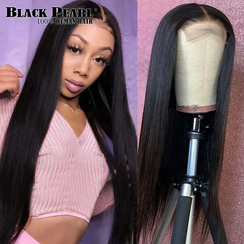Peluca de cabello humano ondulado liso para mujeres negras, postizo de encaje Frontal transparente de 32 pulgadas, pelo Remy brasileño con cierre 4x4