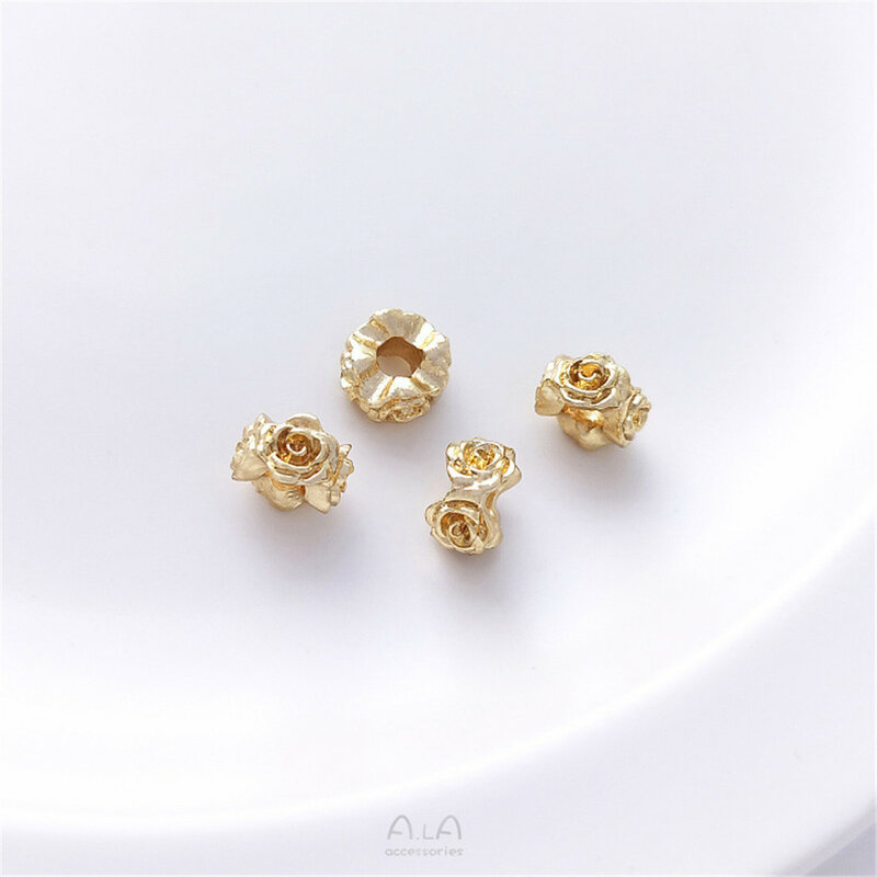Karangan bunga mawar berisi emas 14K, manik-manik bentuk bunga lubang besar, gelang mutiara bersenar tangan, kalung, Aksesori Perhiasan DIY C313