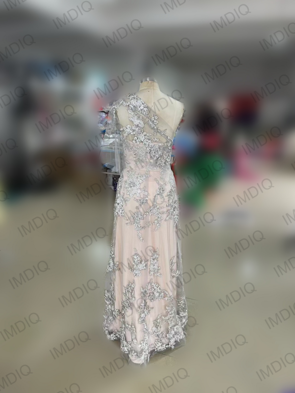 Elegante silberne Spitze eine Schulter Mutter der Braut Kleid Applikationen boden lange Kleider für Abschluss ball Party