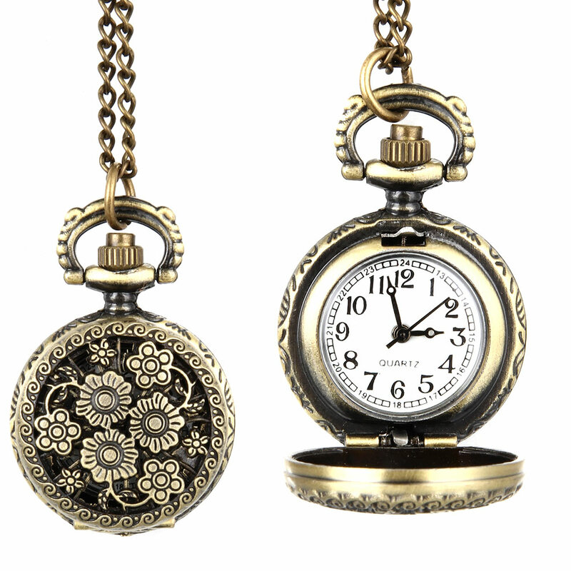 Mode Vrouwen Vintage Quartz Zakhorloge Alloy Hollow Out Bloemen Ketting Hanger Lady Girl Trui Ketting Klok Geschenken Ll @ 17